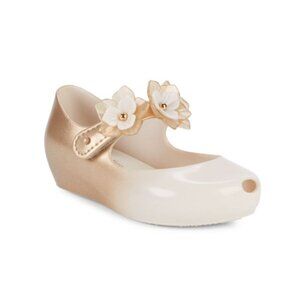 NEW mini melissa Kid Baby Ultragirl Flower II Beige Gold Floral MJ Strap Flats